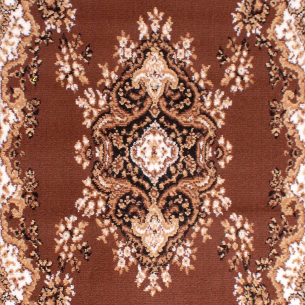 Traditional Poly Lancashire Medallion Border Circle Rugs in Chocolate Brown